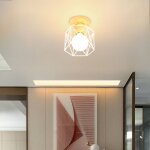 Plafonnier industriel en m�tal bois tokius lampe de plafond vintage cage design luminaire e27 blanc pour ...