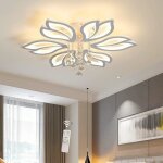 Plafonnier led fleur moderne 56w dimmable - ganeed - blanc - 6 têtes - acrylique - métal - cristaux Plafonnier led fleur moderne 56w dimmable - ganeed - blanc - 6 têtes - acrylique - métal - cristaux