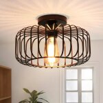 Plafonnier led moderne 60w lampe de plafond noir en mtal - abat - jour cage 30cm lustre pour cuisine ...