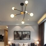 Plafonnier lustre led - axhup - 6x e27 - noir / cuivre - m�tal fer forg� galvanis� - vintage industriel ...