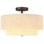 Plafonnier suspension double abat - jour - style lin blanc cr�me - design moderne pour salon chambre ...