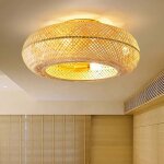 Plafonnier ventilateur en bambou tlcommande onduleur 220 v rglage  six vitesses gradation led et ...