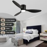 Plafonnier ventilateur noir 107?cm  variateur ? 6 vitesses lumire triple mode rversible et tlcommande ...