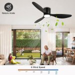 Plafonnier ventilateur noir 132?cm avec lumire ? grand modle 6 vitesses rversible tlcommande et ...