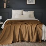 Plaid 180 x 220 cm ? coton textur� sixtine ? coloris camel ? 210 g / m�