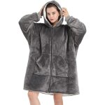 Plaid  capuche adulte plaid pull couverture canap polaire avec manche fermeture femme homme avec poches ...