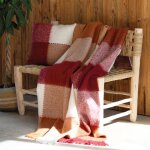 Plaid  carreaux aspect mohair bordeaux 130x180 cm
