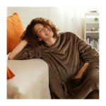 Plaids et chaussettes - nature & dcouvertes : coussin plaid 2 en 1 polaire recycle - marron