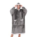 Plaid hoodie robes de chambre pour femme homme - hiver peignoir chaud unisexe sweatshirt - 110x80cm - ...