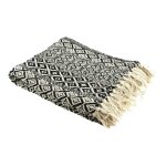 Plaid jet� de canap� 120x150cm style ethnique noir et blanc avec franges - rafy