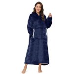 Plaid pull capuche - - grand sweat couverture de flanelle capuchon oversize bleu avec manche et poche ...