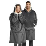 Plaid pull sweat - taille unique - intrieur sherpa - gris - ultra doux - confort ultime