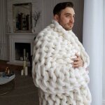 Plaid tricot en laine grossire 80 x 100 cm blanc couverture de canap tisse la main en grosse maille couleurs ...