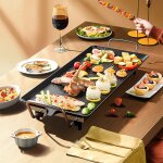 Plancha lectrique xxl barbecue electrique - revtement anti - adhsif surface mixte thermostat rglable ...