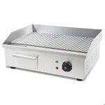 Plancha professionnelle - vertes - 3000w - acier inox - surface de gril rainure 55x35cm - thermostat ...