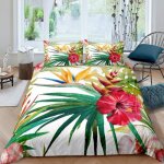 Plante aquarelle feuille fleur parure de lit 3 pieces 1 housse de couette 200x200cm et 2 taies doreillers ...