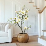 Plante artificielle de magnolia � fleurs 120 cm haut arbre artificiel avec pot blanc d�cor pour jardin ...