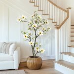 Plante artificielle de magnolia � fleurs 150 cm haut arbre artificiel avec pot blanc d�cor pour jardin ...