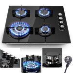 Plaque de cuisson gaz plaque gaz encastrable 4 foyerstable gazl60 cmgaz naturel / gpl8000 w verre noir ...