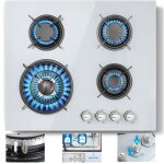 Plaque de cuisson au gaz - 4 feux - verre tremp blanc - 8060w - scurit thermocouple - gaz naturel ...