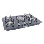 Plaque de cuisson à gaz design encastré surface en verre trempé noir Plaque de cuisson à gaz design encastré surface en verre trempé noir