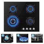 Plaque gaz 4 feuxs encastrableplaque de cuisson gazverre noir table gazl60 cmgaz naturel / gpl8060 w