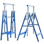 Plaque paissie2 x trteaux dchafaudage trteaux pliants rglables en hauteur jusqu 200kg acier bleu ...