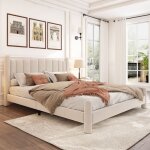 Lit rembourr� 160 * 200cm�l�gante partie de t�te en forme de compartiment pattes de soutien cylindriques ...