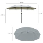 Plaque �paissieparasol outsunny avec led solaire 45 m double parasol parasol de jardin ovale gris clair ...
