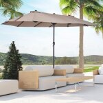Plaque �paissieparasol outsunny parasol double avec manivelle ovale 460 x 270 x 240 cm en caf� clair ...
