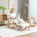 Plaque �paissierocking chair avec tabouret lounge chair avec aspect lin rocking chair avec pieds en bois ...