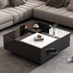 Plaque épaissietable basse carrée noire moderne haute brillance avec étagère 75 * 75 * 33. 5cm petite ... Plaque épaissietable basse carrée noire moderne haute brillance avec étagère 75 * 75 * 33. 5cm petite ...