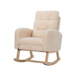 Plaque paissieteddy velvet rocking chair fauteuil beige cadre en bois massif pieds en mtal avec support ...