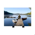 Plaque fun�raire en granit p�cheur dans le lac