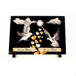 Plaque fun�raire moderne en granit duo de colombes - funelior