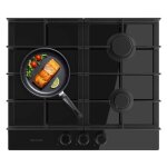 Cecotec plaque de gaz 3 feux bolero squad g 3400f glass black 62kw verre noir grilles fonte brleur wok ...