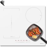 Plaque  induction 4 feux avec prise59 cm3500 wvitrocramique blanchezones combinescommandes coulissantes9 ...