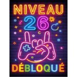 Plaque m�tal anniversaire enfant gar�on fille 26 ans ? ?niveau 26 d�bloqu�? ? d�co gamer effet n�on r�tro ...