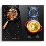 Plaque mixte gaz et induction 59 cm gaz 3400 w avec br�leur wok induction 2500 w verre noir encastrablegaz ...