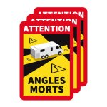 Plaque rectangle stickers autocollant attention angles morts camping car - lot de 3