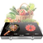 Plaque vitrocramique 2 feux avec fiche3200w56cm table de cuisson deux foyers portable avec poigneboutons ...