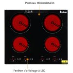 Plaque vitrocramique 4 feuxs avec 9 niveaux - 6000w - touches sensitives - verrouillage de scurit