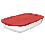 Plat � four avec couvercle - orion - 39x24x7 cm - verre borosilicate - 37 l - rouge