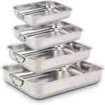 Plat � four en inox - suteo - lot de 4 tailles - 40x28 cm 35x26 cm 30x22 cm 25x18 cm - poign�es pliables ...