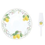 Plat � tarte en porcelaine �32 cm avec pelle assortie fleurs et citrons - easylife