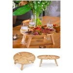Plateau ap�ritif en bois - h�v�a - 35 cm - pieds pliables - s�parateurs pour verres - compatible lave ...