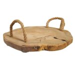 Plateau ap�ro 31 cm en bois de teck brut et poign�es corde ? peyton meubletmoi