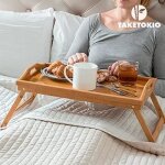 Plateau en bois de bambou pliant plat de table service petit dejeuner au lit sur pieds pliables[11677] ...