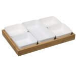 Plateau de service - non spcifi - 6 pices - bois - porcelaine - 28 x 18. 8 cm