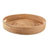 Plateau de service rond en rotin plateaux ottomans d�coratifs tiss�s avec poign�es pour table basse naturel ...